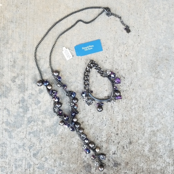 💗  VERA WANG Antique Tone Charm Beaded Bracelet & Necklace - Picture 6 of 8